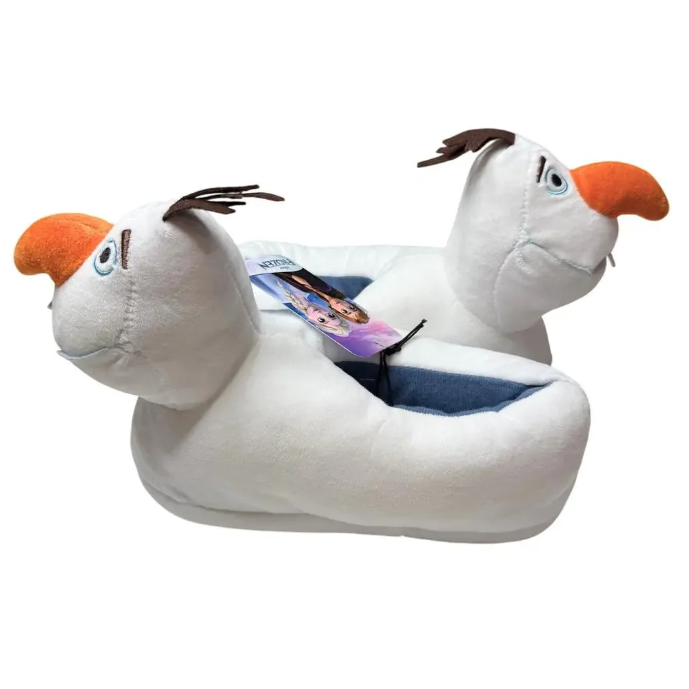 Ground Up Disney Frozen Olaf Snowman 3D Slip-On Plush Slippers Size 3 White New